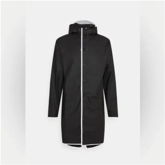 Rains Long Reflective Raincoat Jacket in Black Reflective with Hood Unisex Large - Picture 3 of 9